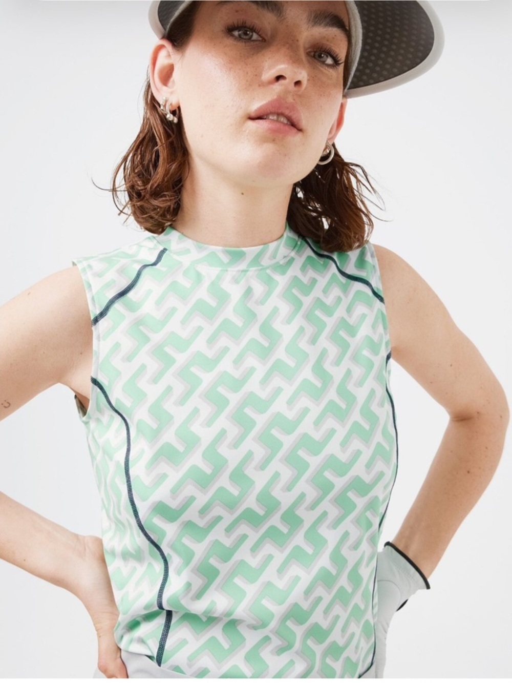 J.Lindeberg Mint Green Geometric Golf Tank